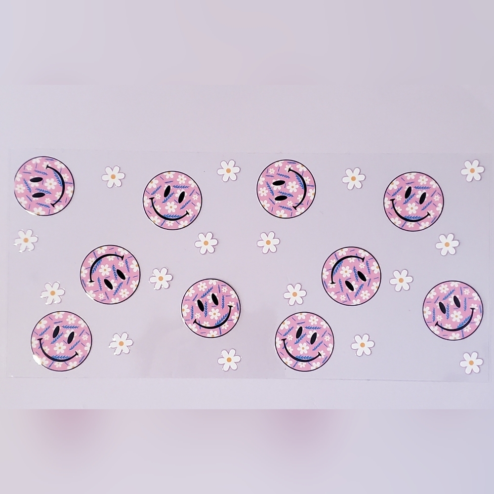 🌸3/$10 🎁🆓️ with Pur Smiley Face Daisy UV DTF cup wrap transfer stickers Diy